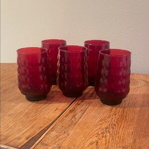 Vintage Anchor Hocking Royal Ruby “Bubble” Tumblers – 12 oz – Set of 5